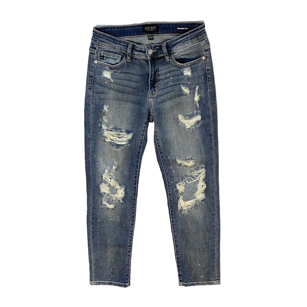 Judy Blue Women Blue Jeans Boyfriend Fit Size 5/27 Distressed Mid Rise Pockets